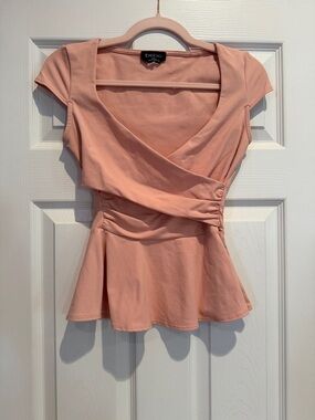 bebe Blush Peach Wrap Peplum Top